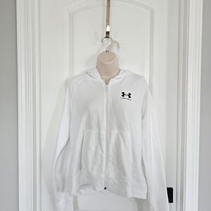 Under Armour Classic White Zip Up Hoodie Sz Large Worn 1x